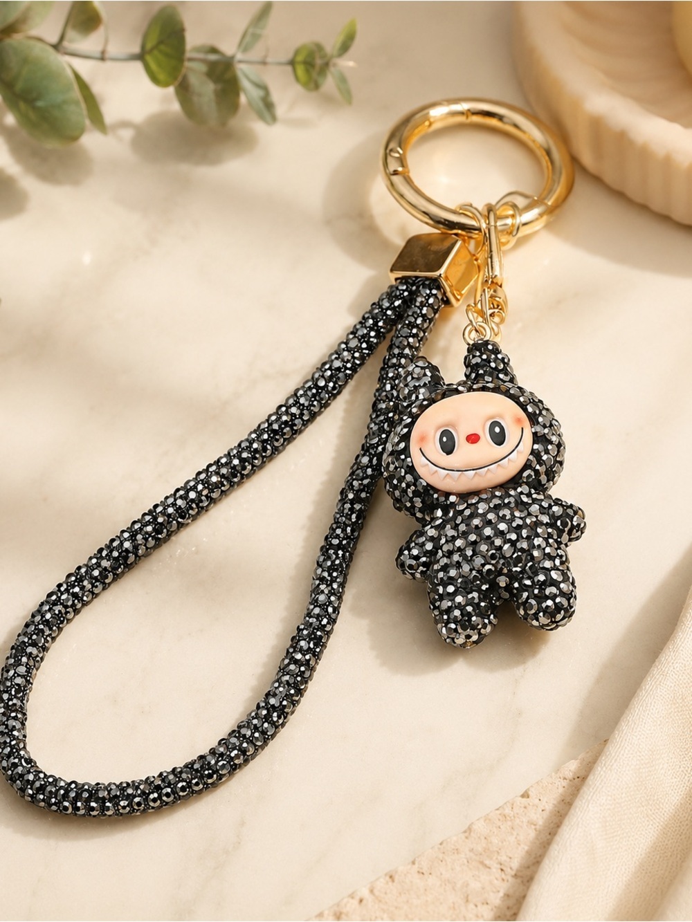 Labubu rhinestone black/gray bag charm - Picture 1 of 1